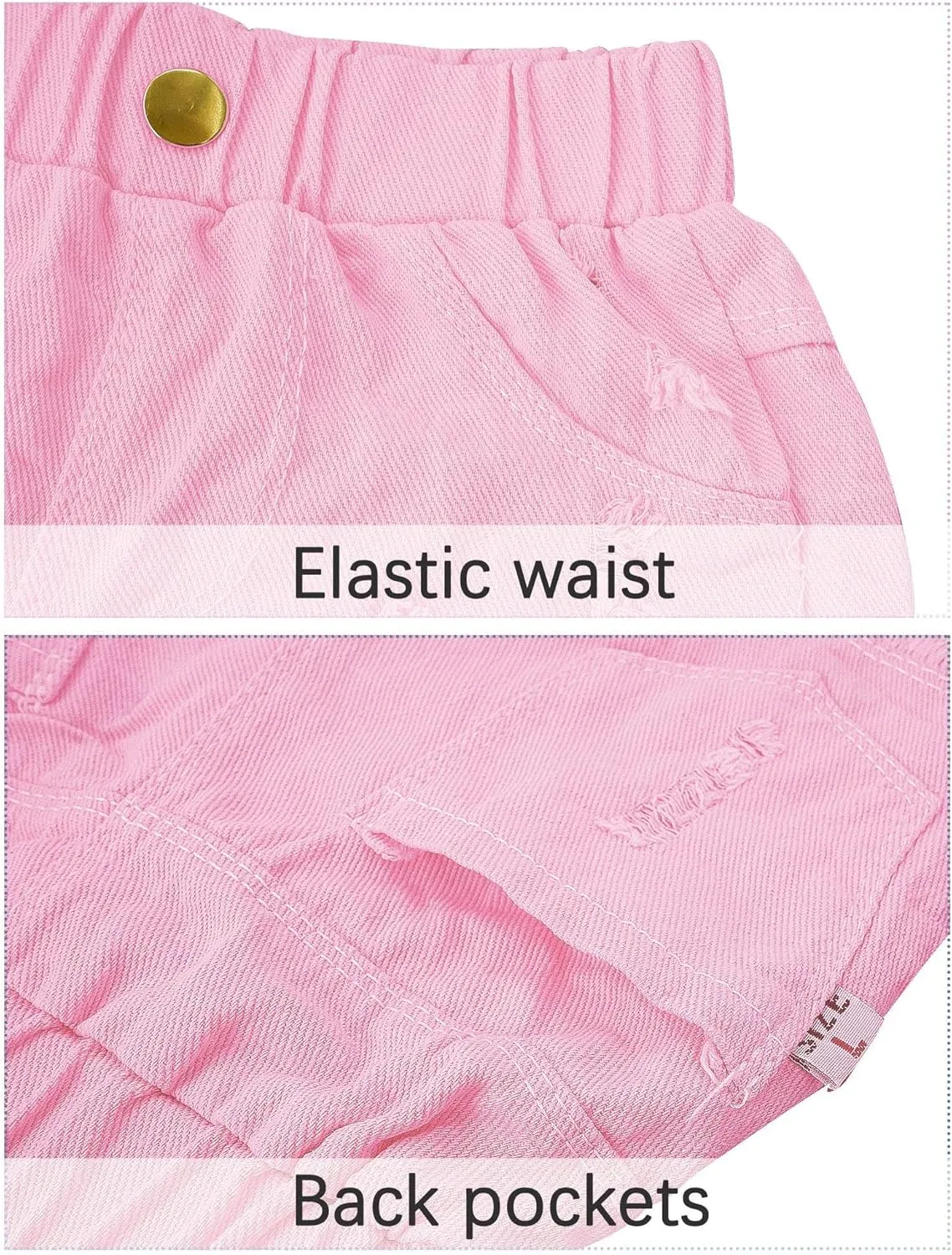 SEAUR Girls Ripped Raw Hem Denim Shorts Elastic Waist Straight Leg Jean Shorts Casual Summer Skort