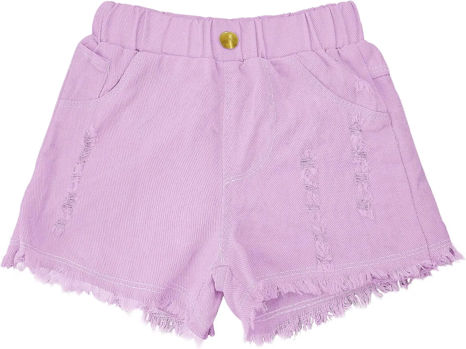SEAUR Girls Ripped Raw Hem Denim Shorts Elastic Waist Straight Leg Jean Shorts Casual Summer Skort