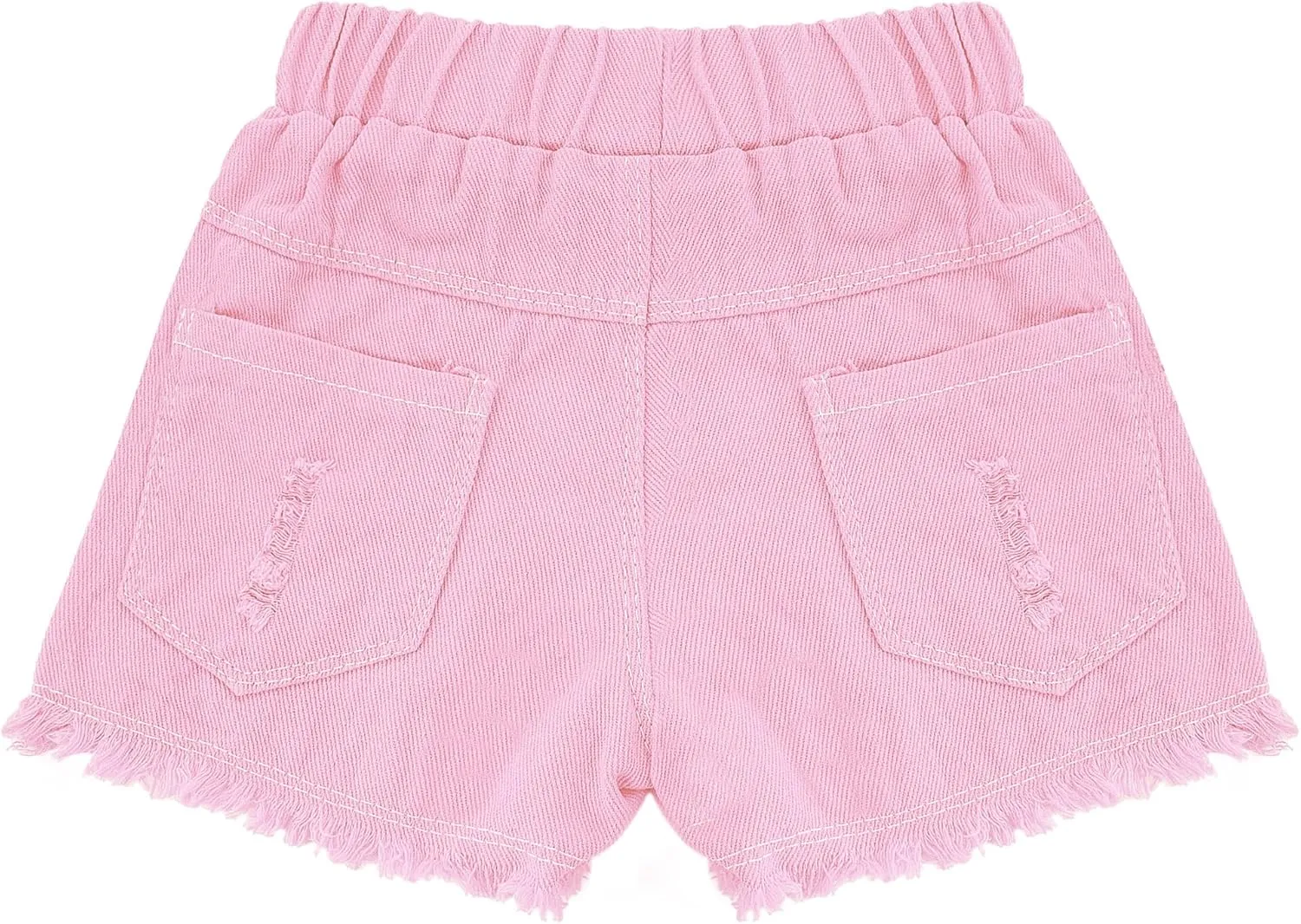 SEAUR Girls Ripped Raw Hem Denim Shorts Elastic Waist Straight Leg Jean Shorts Casual Summer Skort