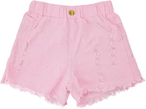 SEAUR Girls Ripped Raw Hem Denim Shorts Elastic Waist Straight Leg Jean Shorts Casual Summer Skort