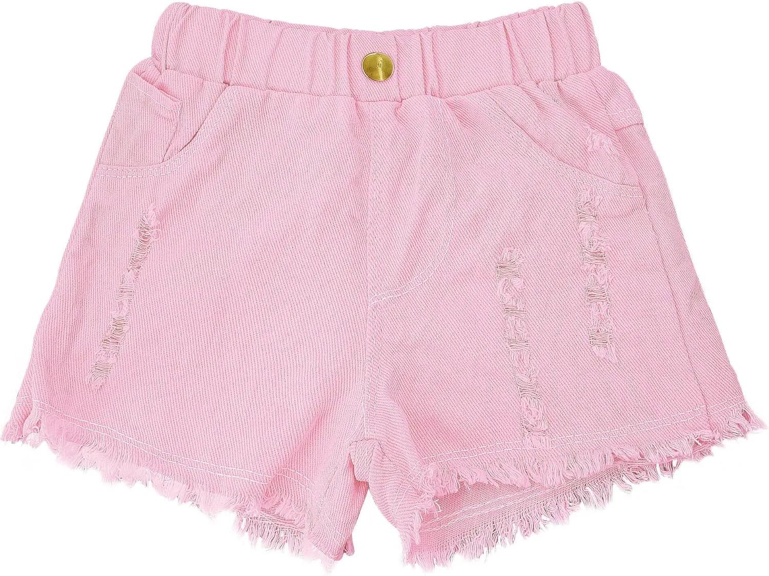 SEAUR Girls Ripped Raw Hem Denim Shorts Elastic Waist Straight Leg Jean Shorts Casual Summer Skort