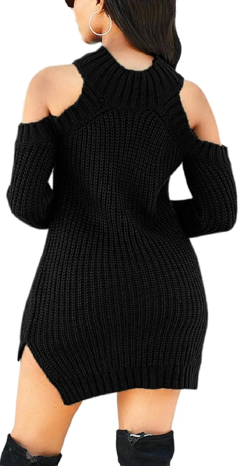 sexycherry Sweater Dresses for Women Casual Sexy Off Shoulder Long Sleeve Knit Pullover Winter Pullover Dress