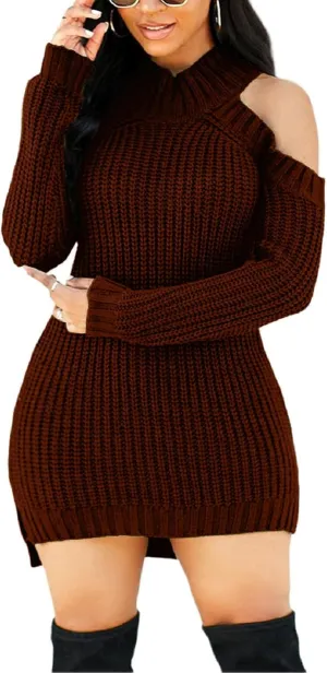 sexycherry Sweater Dresses for Women Casual Sexy Off Shoulder Long Sleeve Knit Pullover Winter Pullover Dress