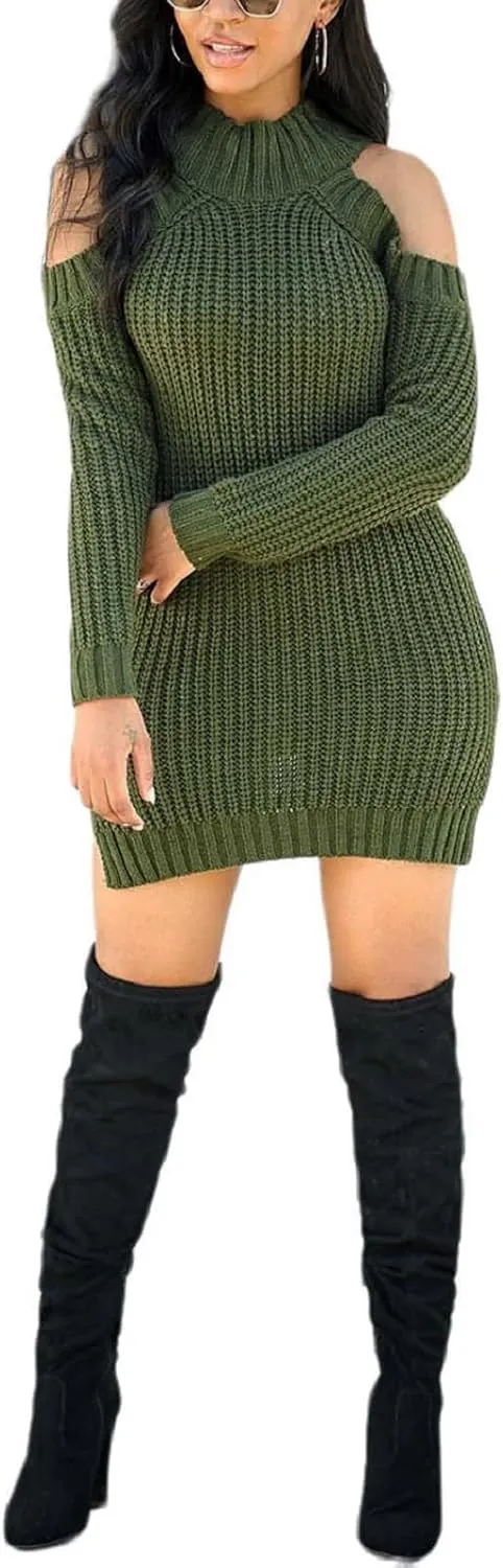 sexycherry Sweater Dresses for Women Casual Sexy Off Shoulder Long Sleeve Knit Pullover Winter Pullover Dress