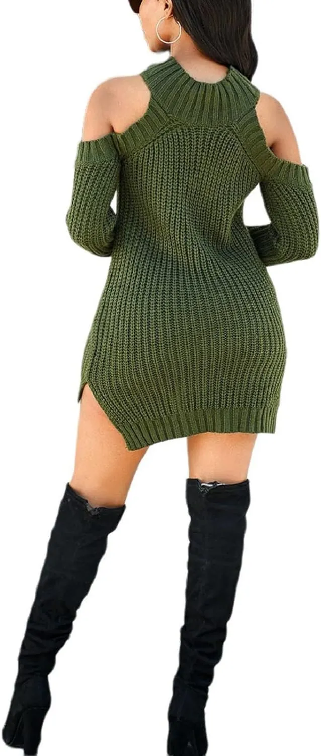 sexycherry Sweater Dresses for Women Casual Sexy Off Shoulder Long Sleeve Knit Pullover Winter Pullover Dress