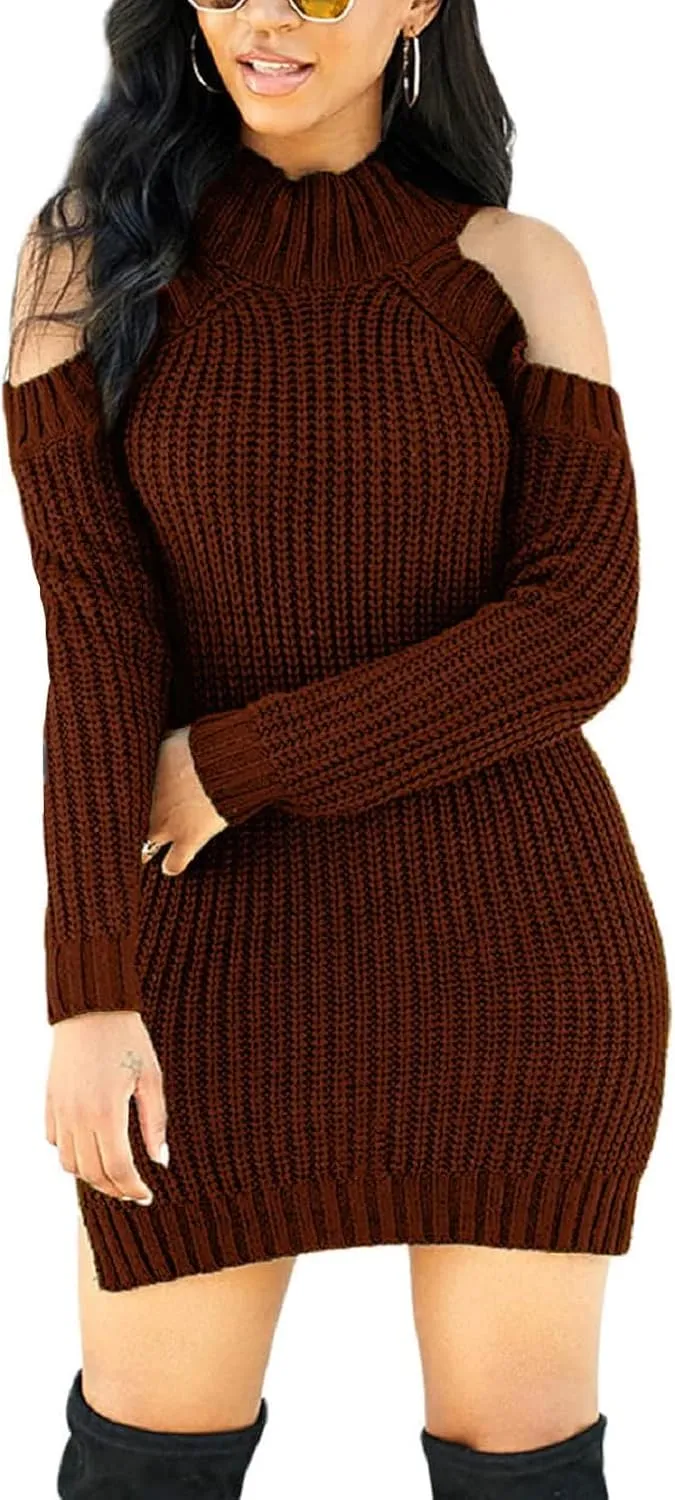 sexycherry Sweater Dresses for Women Casual Sexy Off Shoulder Long Sleeve Knit Pullover Winter Pullover Dress