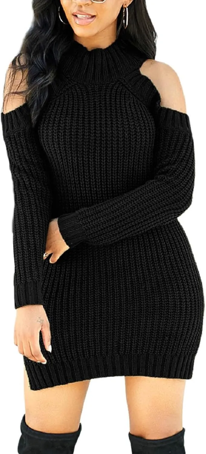 sexycherry Sweater Dresses for Women Casual Sexy Off Shoulder Long Sleeve Knit Pullover Winter Pullover Dress