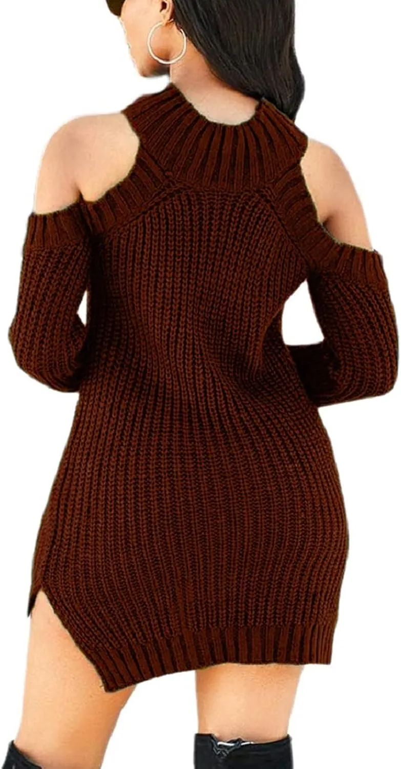 sexycherry Sweater Dresses for Women Casual Sexy Off Shoulder Long Sleeve Knit Pullover Winter Pullover Dress