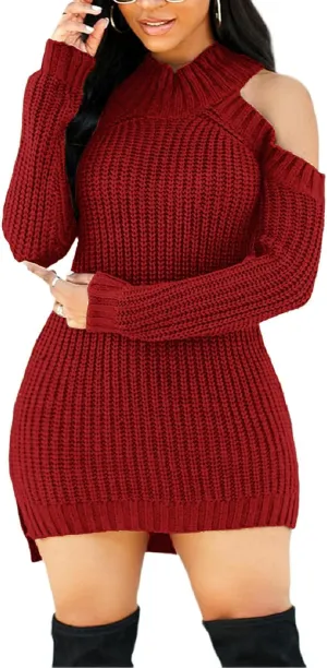 sexycherry Sweater Dresses for Women Casual Sexy Off Shoulder Long Sleeve Knit Pullover Winter Pullover Dress