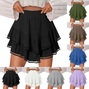 Skorts for Women Dressy Casual Ruffle Tiered Athletic Shorts Elastic High Waist Mini Skirts Cute Boho Beach Outfits
