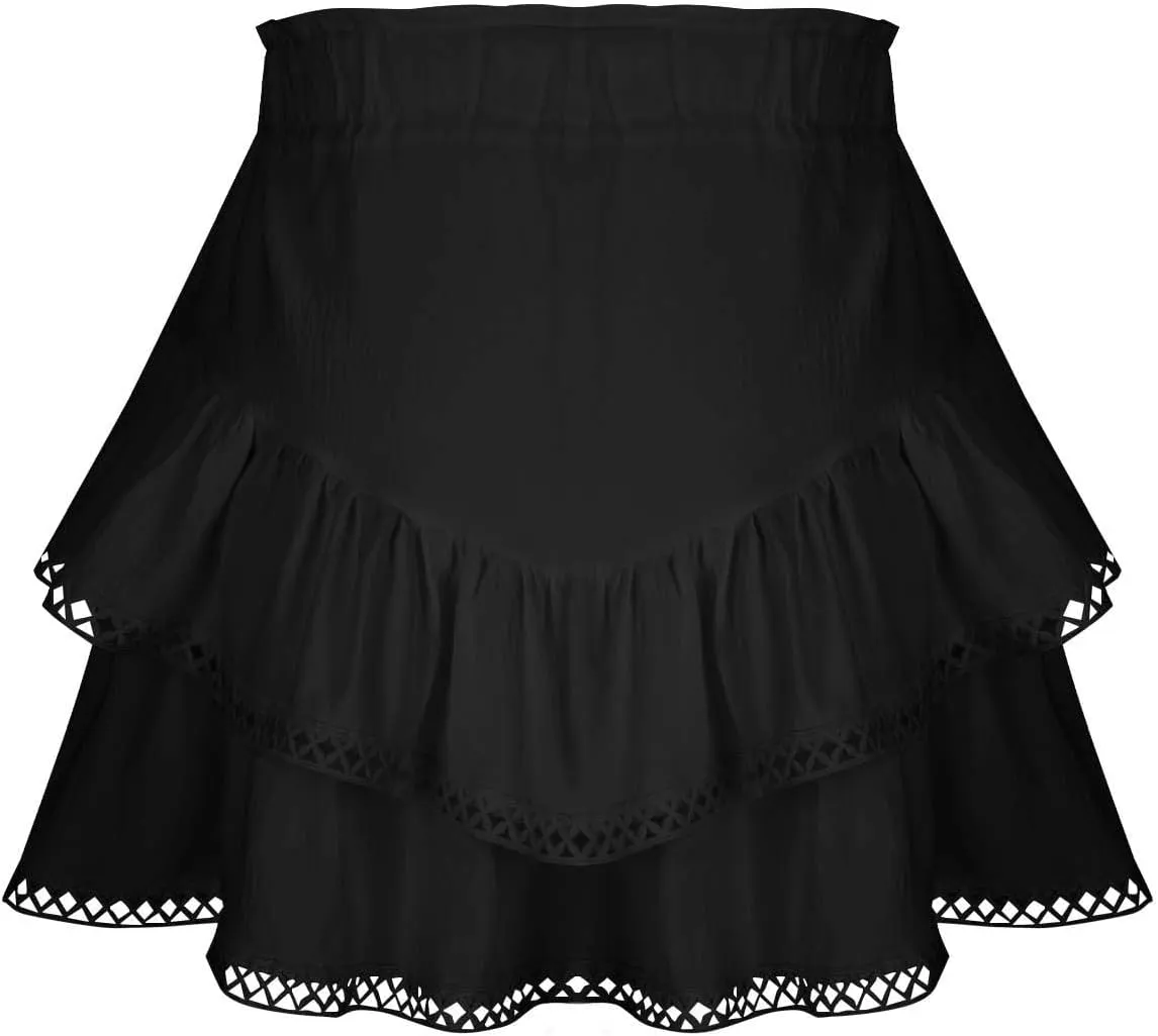 Skorts for Women Dressy Casual Ruffle Tiered Athletic Shorts Elastic High Waist Mini Skirts Cute Boho Beach Outfits