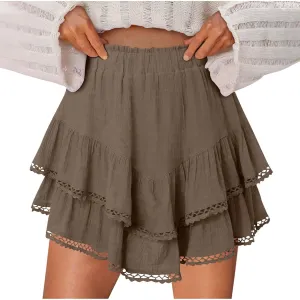 Skorts for Women Dressy Casual Ruffle Tiered Athletic Shorts Elastic High Waist Mini Skirts Cute Boho Beach Outfits