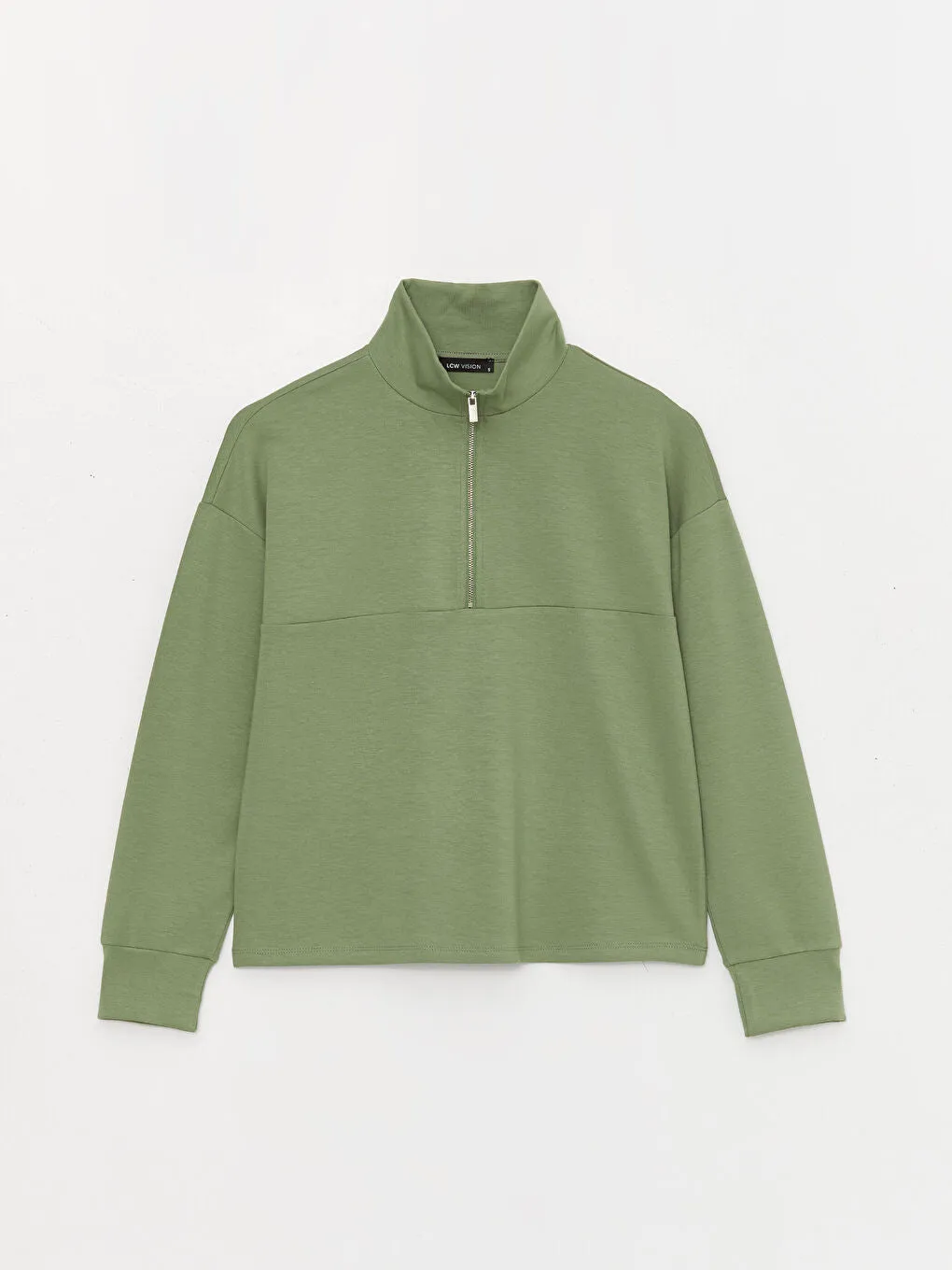 Stand Collar Plain Long Sleeve Women Sweatshirt