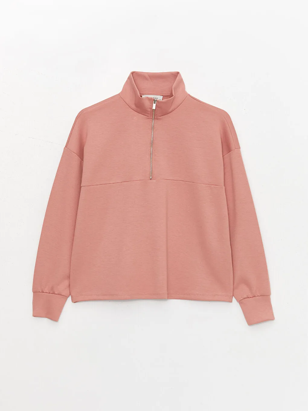 Stand Collar Plain Long Sleeve Women Sweatshirt