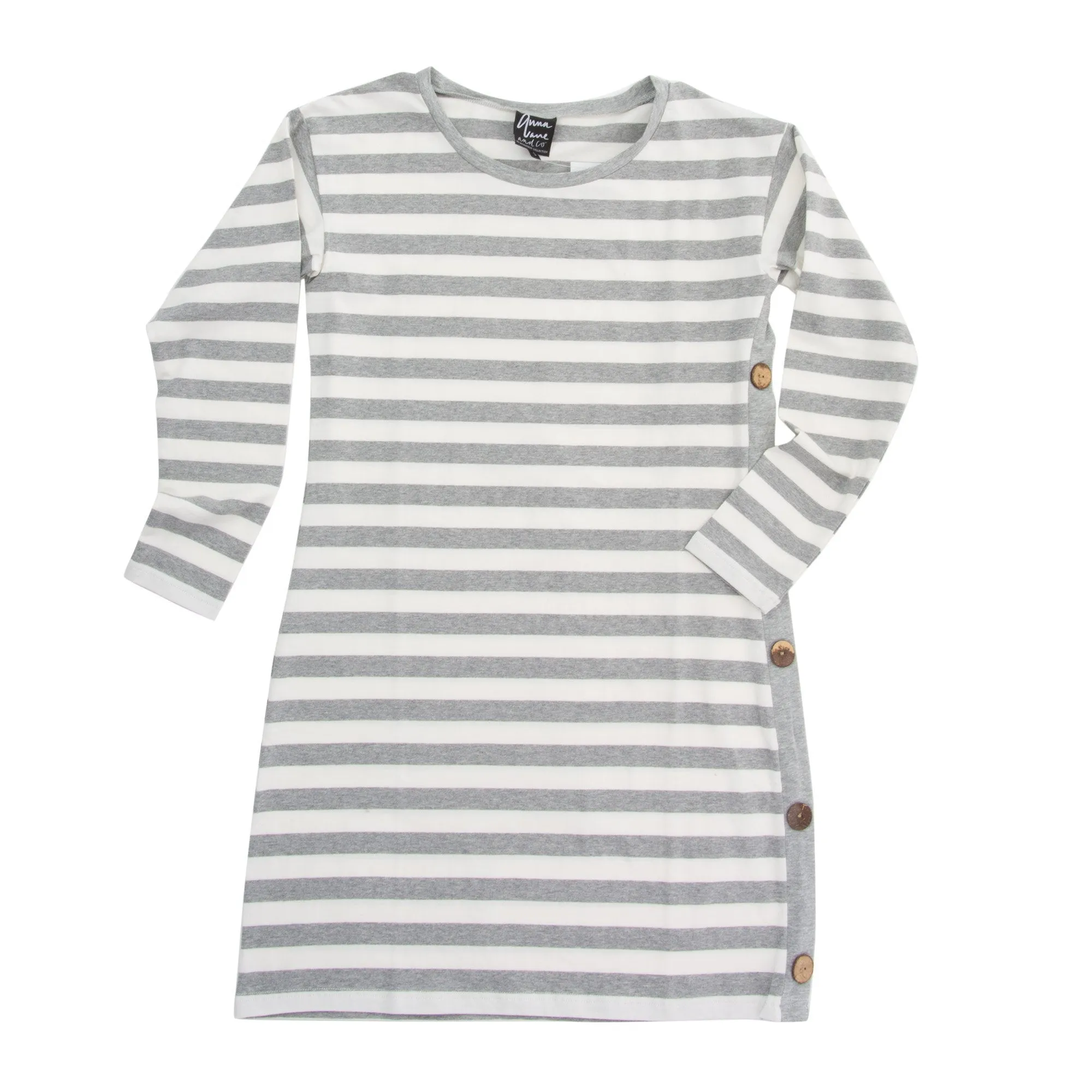 Stripe Long Sleeve Dress with Button Details