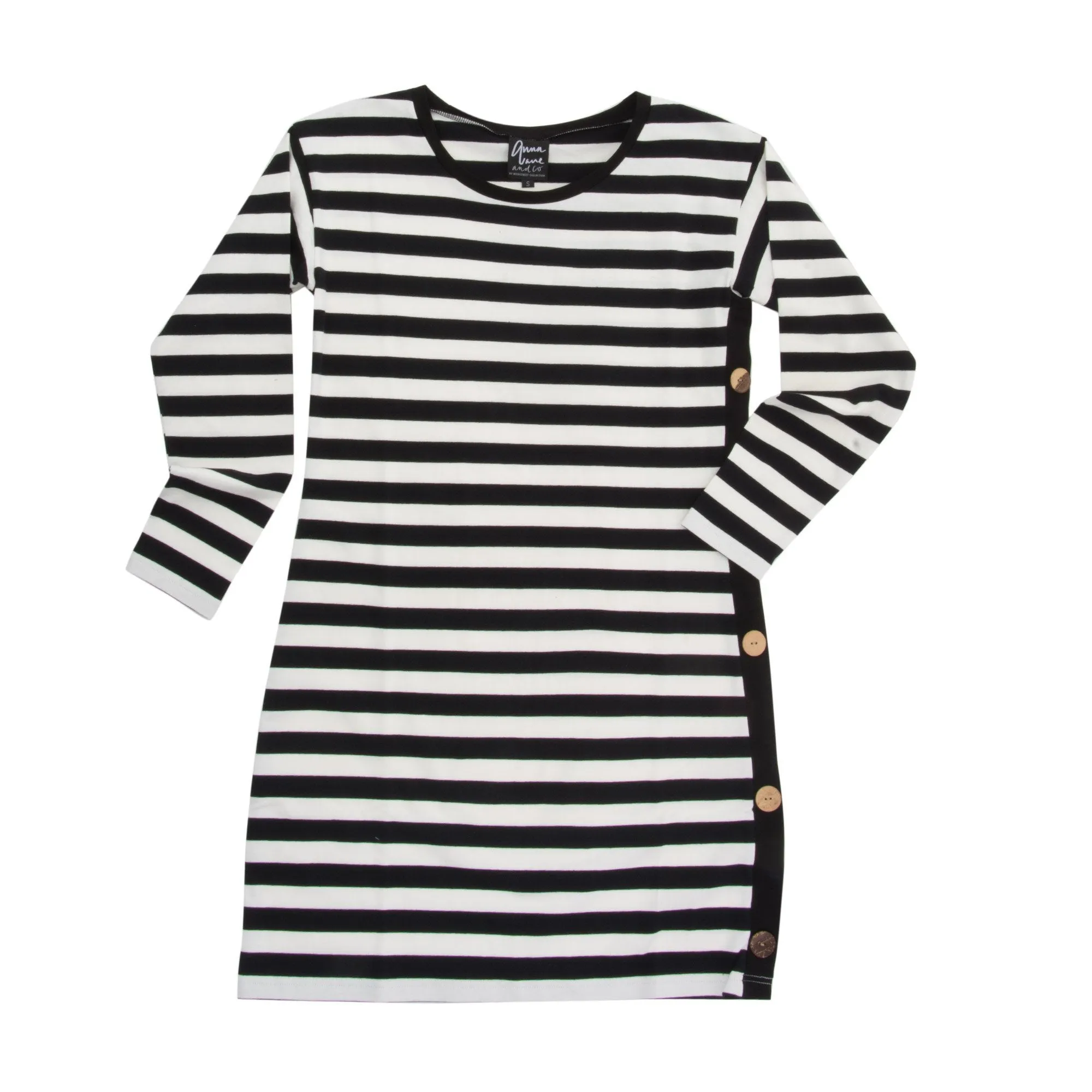 Stripe Long Sleeve Dress with Button Details