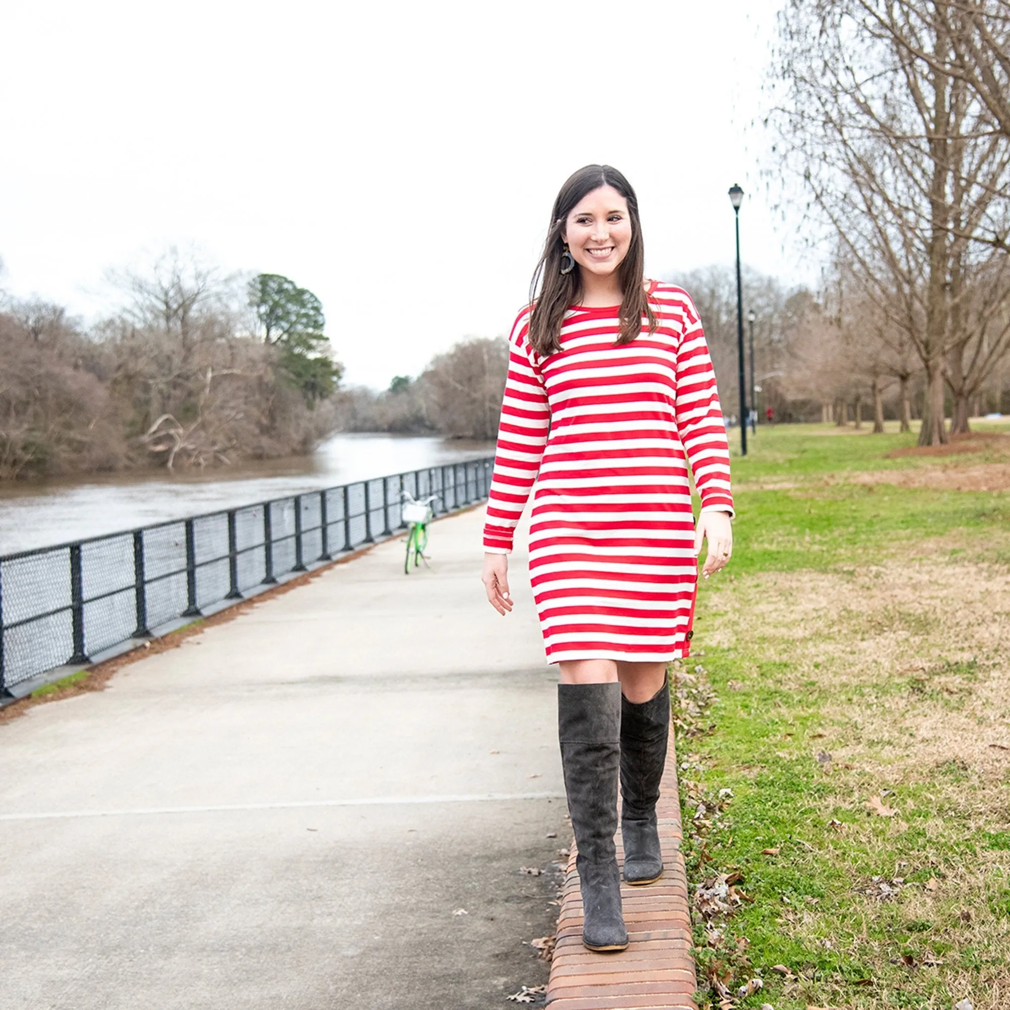 Stripe Long Sleeve Dress with Button Details