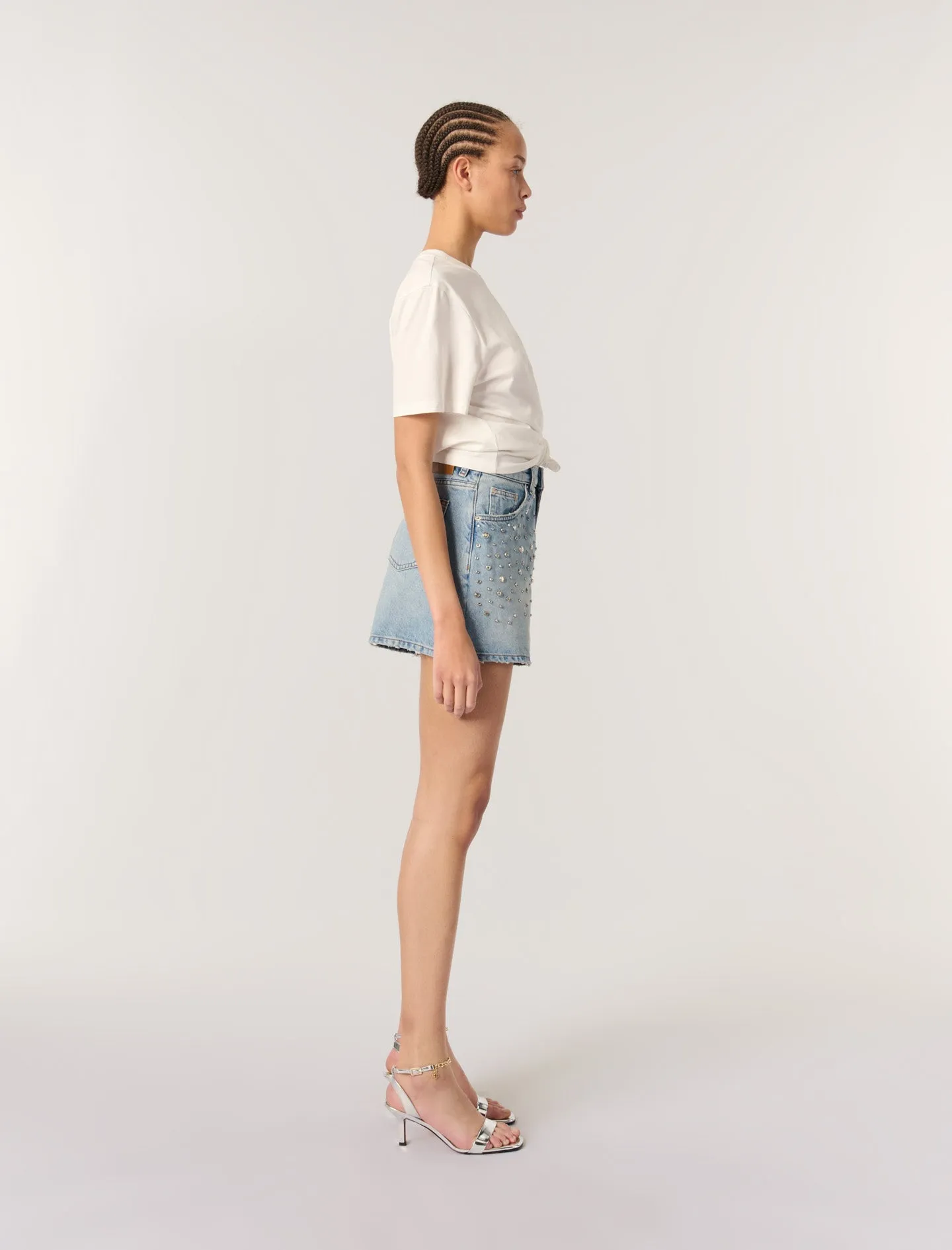 Studded denim shorts
