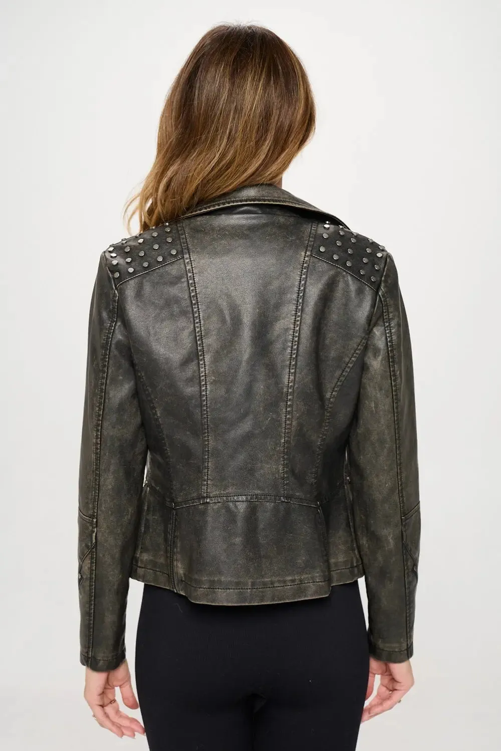 Studded Moto Jacket for Women  Trendy Faux Leather Jackets