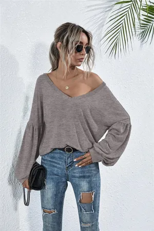Stylish Comfort Knit V Neck Long Sleeve Top