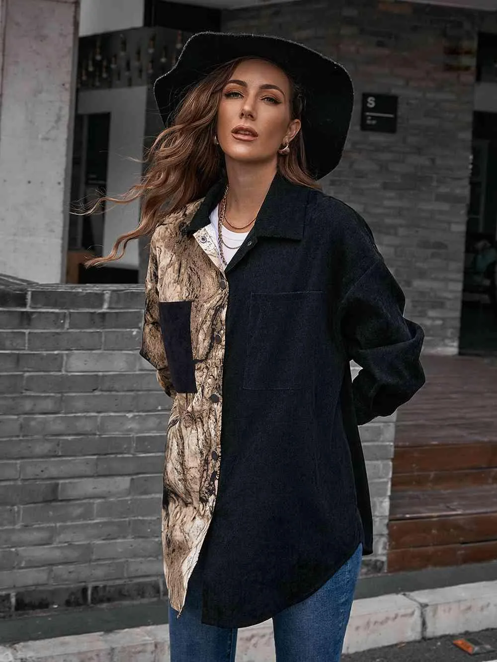 Stylish Contrast Color Dropped Shoulder Shirt