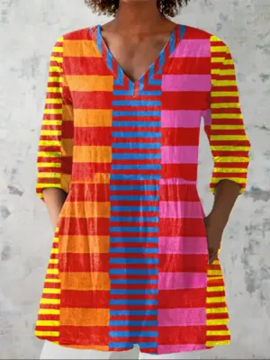 Stylish Modern Geometric Stripe Art Print Dress Top