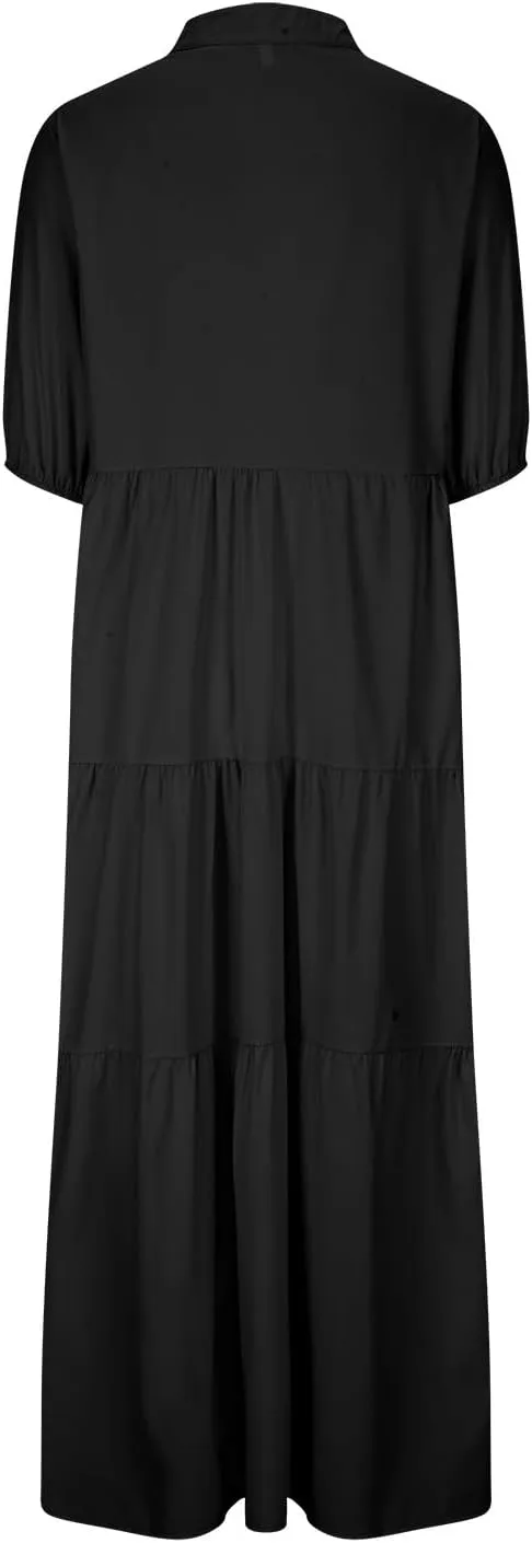 Summer Dress for Women 2024 Casual V Neck Button Shirt Dresses Puff Sleeve Swing Tiered Ruffle Vintage Beach Maxi Dress