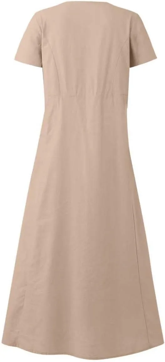 Summer Dresses for Women 2025 Vacation Trendy Short Sleeve Scoop Neck Cotton Linen Dress Loose Flowy Beach Sundress