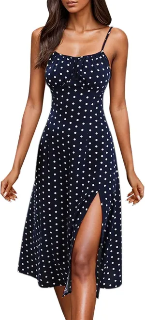 Sun Dresses for Women 2025 Vacation Holiday Summer Beach Shirt Dress Side Slit Sexy A Line Flowy Pleated Midi Dress
