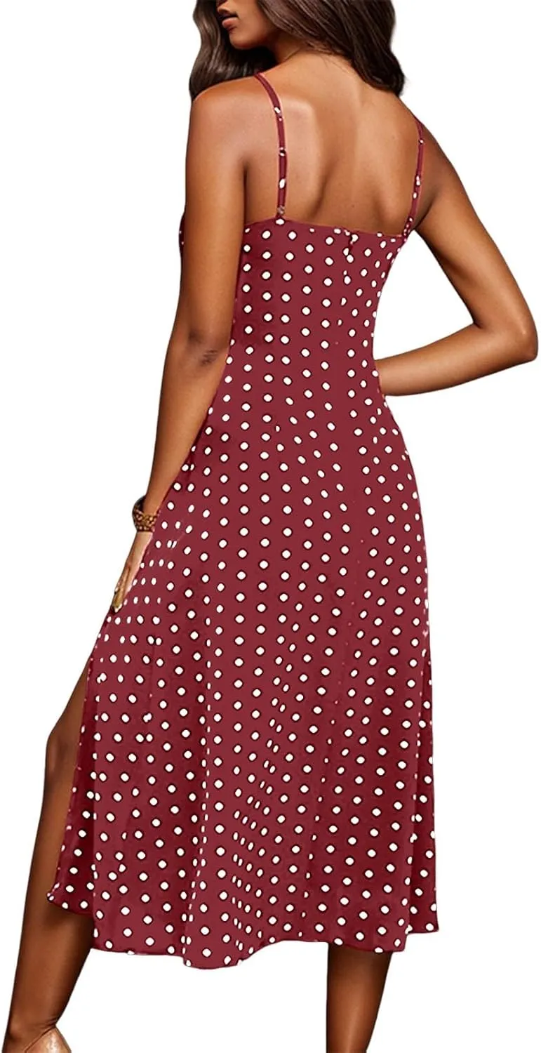 Sun Dresses for Women 2025 Vacation Holiday Summer Beach Shirt Dress Side Slit Sexy A Line Flowy Pleated Midi Dress