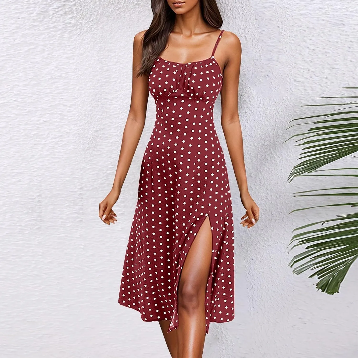 Sun Dresses for Women 2025 Vacation Holiday Summer Beach Shirt Dress Side Slit Sexy A Line Flowy Pleated Midi Dress