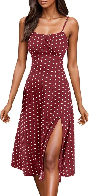 Sun Dresses for Women 2025 Vacation Holiday Summer Beach Shirt Dress Side Slit Sexy A Line Flowy Pleated Midi Dress