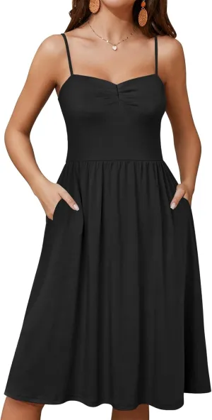 Sundresses for Women 2025 with Pockets Sleeveless Spaghetti Strap Aline Summer Dresses