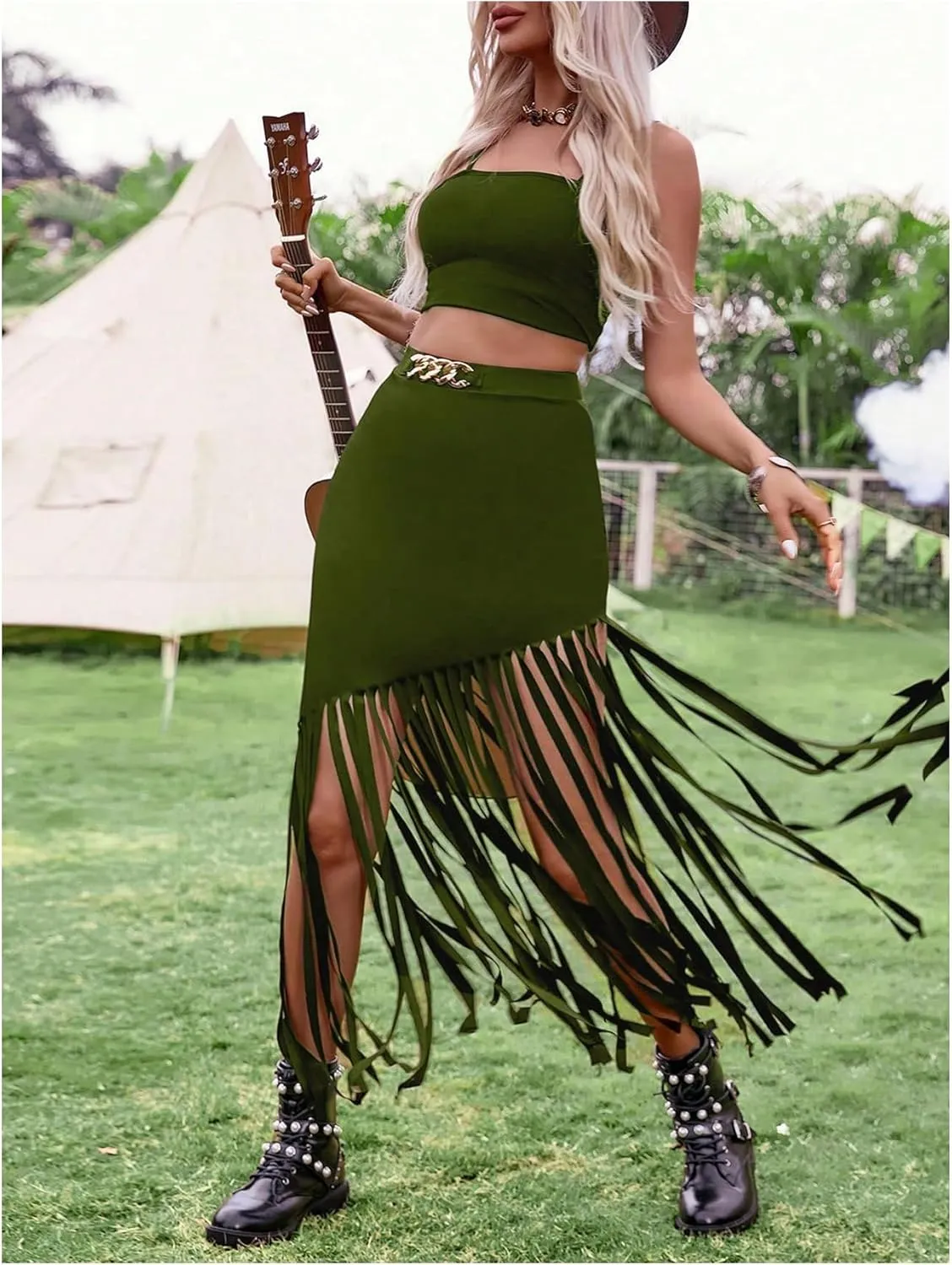 SweatyRocks Women's Asymmetrical Fringe Hem Maxi Skirt High Waist Summer Skirts