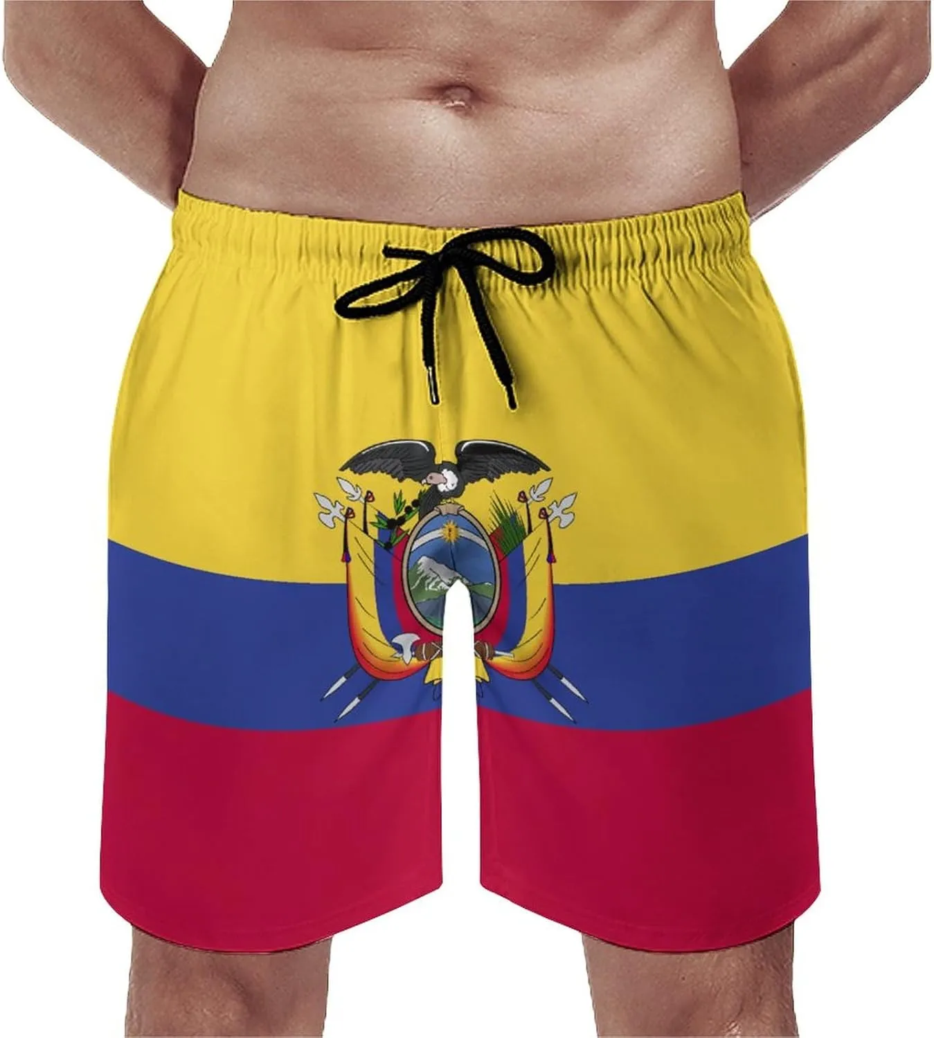 TAIZIYEAH Ecuador Flag Beach Shorts Casual Men's Swimming Trunks with Pockets Quick-Drying Printed Shorts L
