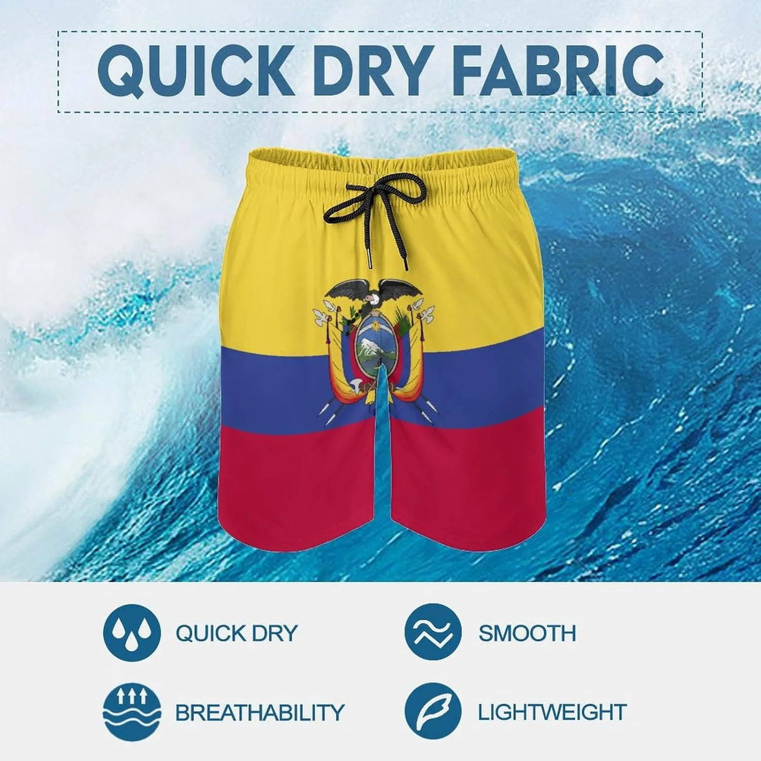 TAIZIYEAH Ecuador Flag Beach Shorts Casual Men's Swimming Trunks with Pockets Quick-Drying Printed Shorts L