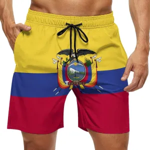 TAIZIYEAH Ecuador Flag Beach Shorts Casual Men's Swimming Trunks with Pockets Quick-Drying Printed Shorts L