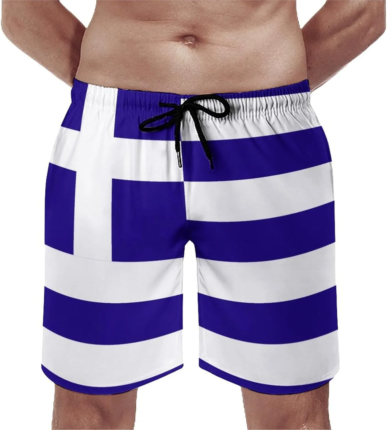 TAIZIYEAH Greece Flag Beach Shorts Casual Men's Swimming Trunks with Pockets Quick-Drying Printed Shorts L