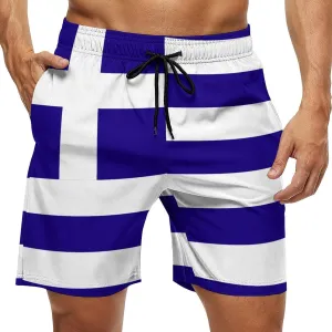 TAIZIYEAH Greece Flag Beach Shorts Casual Men's Swimming Trunks with Pockets Quick-Drying Printed Shorts L