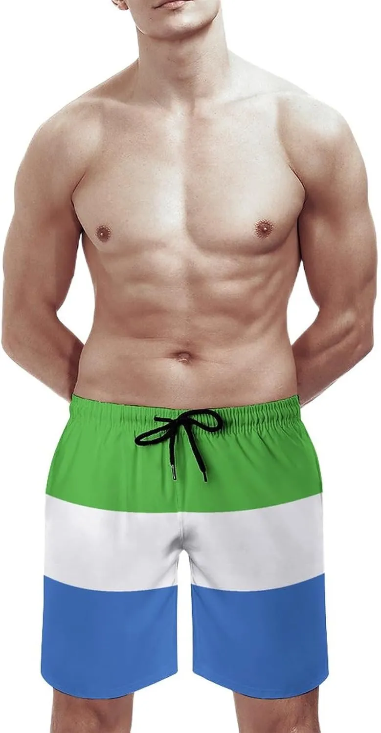 TAIZIYEAH Sierra Leone Flag Beach Shorts Casual Men's Swimming Trunks with Pockets Quick-Drying Printed Shorts XL