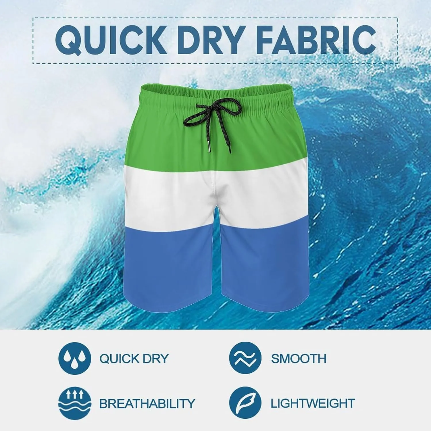 TAIZIYEAH Sierra Leone Flag Beach Shorts Casual Men's Swimming Trunks with Pockets Quick-Drying Printed Shorts XL