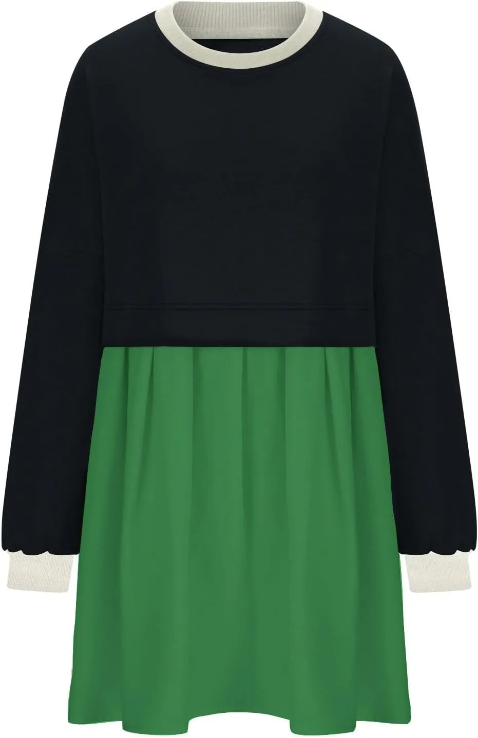 TANGNADE Women Oversized Sweatshirt Dress Long Sleeve Crewneck Patchwork Pleated Pullover Mini Dresses Fall Outfits 2024