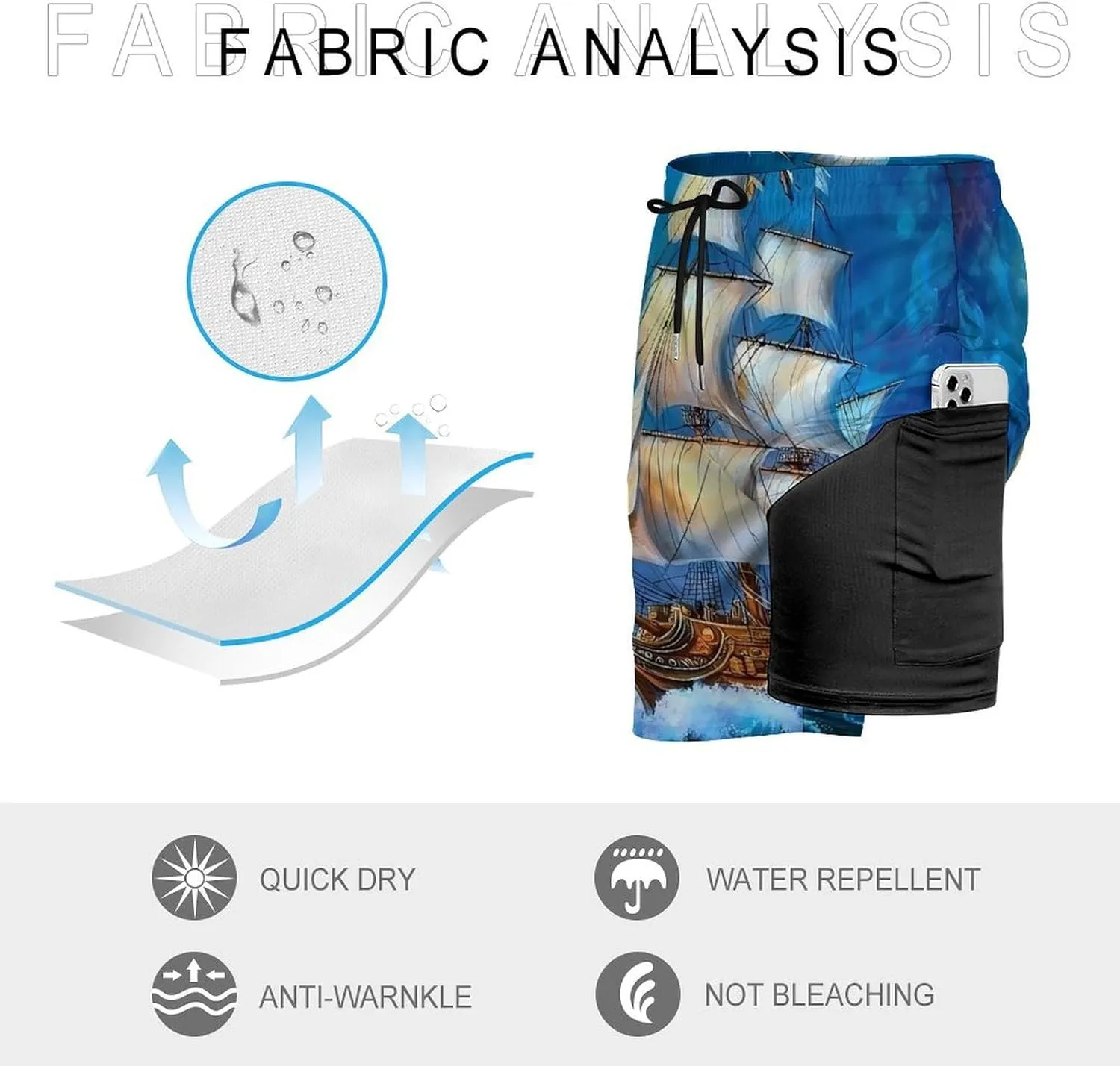 The Ship from The Dream Casual Beach Shorts for Men Elastic Waist Drawstring Swim Shorts With Compression Liner