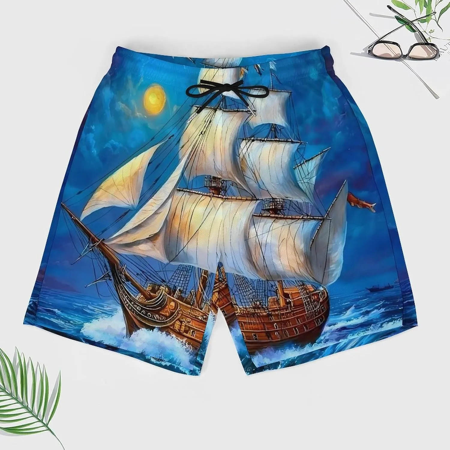 The Ship from The Dream Casual Beach Shorts for Men Elastic Waist Drawstring Swim Shorts With Compression Liner