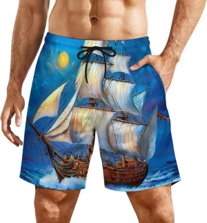 The Ship from The Dream Casual Beach Shorts for Men Elastic Waist Drawstring Swim Shorts With Compression Liner