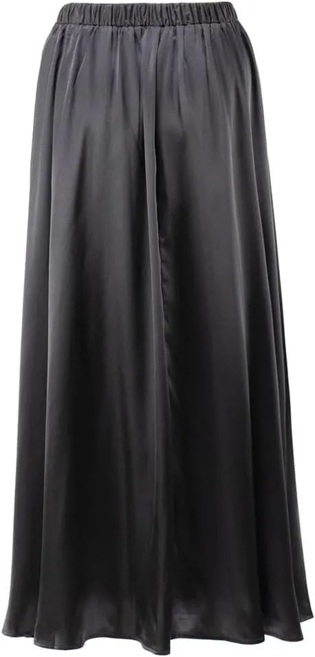 THLAI Women Satin Skirt Midi Skirt High Waist Silky Satin Skirt Elegant Aline Pleated Work Skirt Long Skirt White Satin Skirt