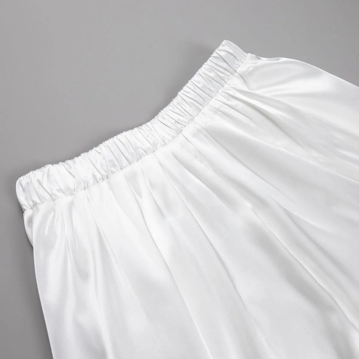 THLAI Women Satin Skirt Midi Skirt High Waist Silky Satin Skirt Elegant Aline Pleated Work Skirt Long Skirt White Satin Skirt