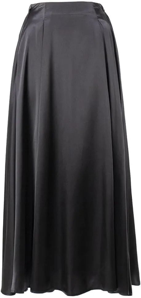 THLAI Women Satin Skirt Midi Skirt High Waist Silky Satin Skirt Elegant Aline Pleated Work Skirt Long Skirt White Satin Skirt
