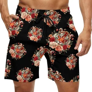 Tiger Flower Men's Swim Trunks Quick Dry Board Shorts Breathable Summer Beach Shorts Bathing Suits