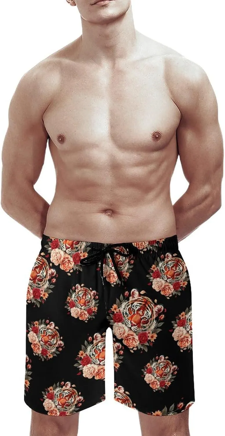 Tiger Flower Men's Swim Trunks Quick Dry Board Shorts Breathable Summer Beach Shorts Bathing Suits